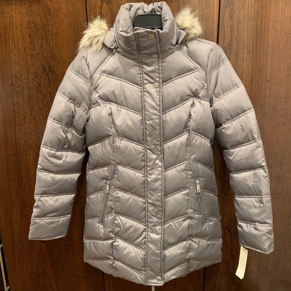 Kenneth Cole New York Faux Fur Trim Puffer Jacket